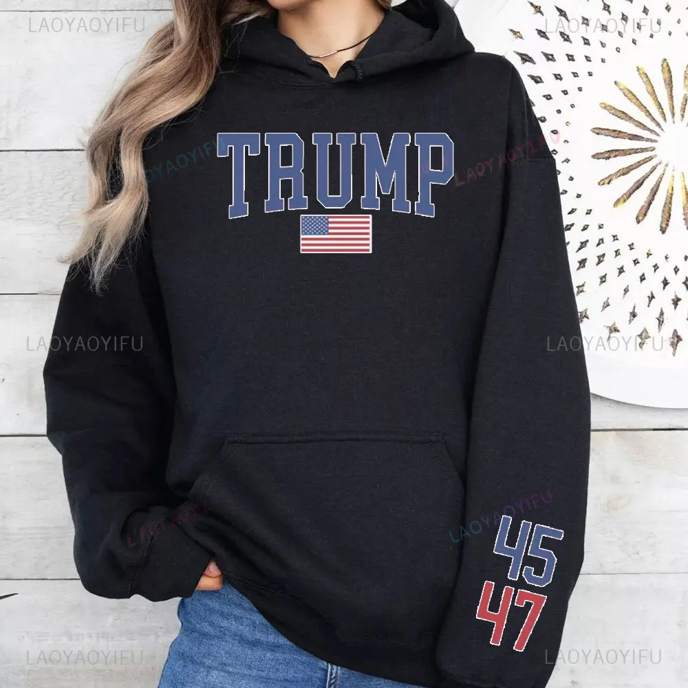 Trump 47 Women Sweatshirt Trump Train Hoodie - US Election 2024 Gift Donald Trump 47th President Drop-shoulder Sleeve Hoodies