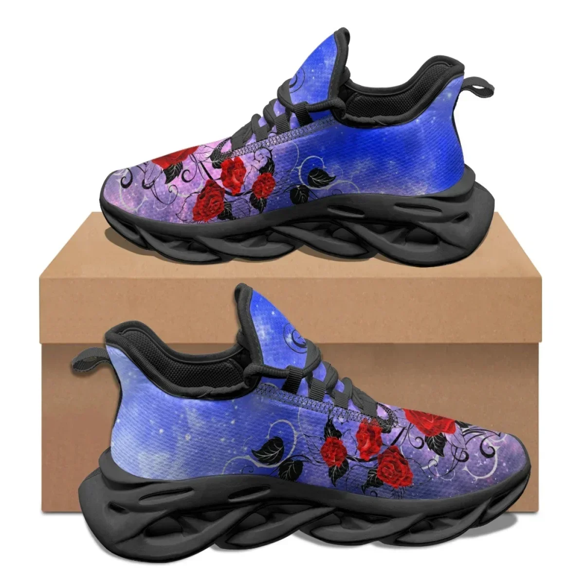 Valentine's Day Gift 3D Red Rose Design Ladies Sneakers Comfortable Shock Absorption Running Shoes Lightweight Flat Shoes view 2