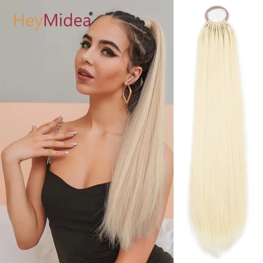 

Synthetic Ponytail Extensions Wrap Around Elastic Hair Band Pre Stretched Straight Ponytail With Rubber Band 24" Braiding Hair