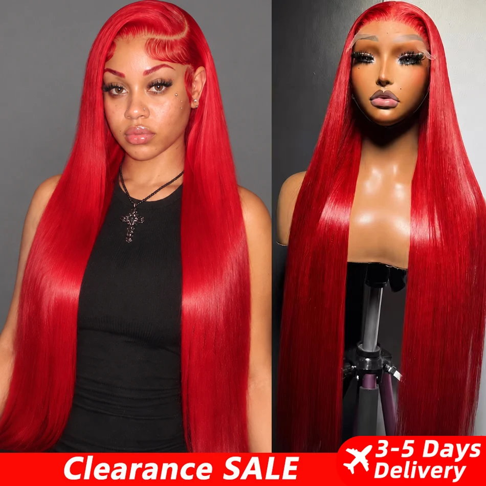13x6 Lace Frontal Wig Hot Red Straight 38 40 Inch 13x6 Lace Front Colored Human Hair Wigs Pre plucked Red HD Transparent Lace Frontal Wig  Long Bugundy Human Hair Wigs