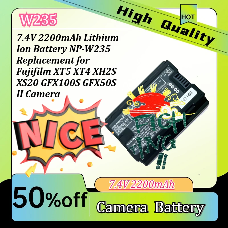 7.4V 2200mAh Lithium Ion Battery NP-W235 Replacement for Fujifilm XT5 XT4 XH2S XS20 GFX100S GFX50S II Camera