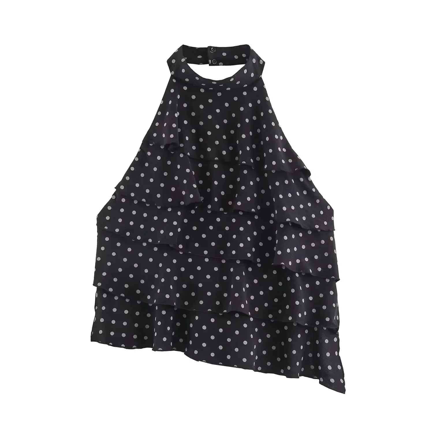 BSAY 2026 Neuer Boho-Urlaubsstil Damen Neckholder-Top mit Polka-Dots, gestuften Rüschen, ärmellos, fließend, locker, lässig, für Strandpartys – Detail 7