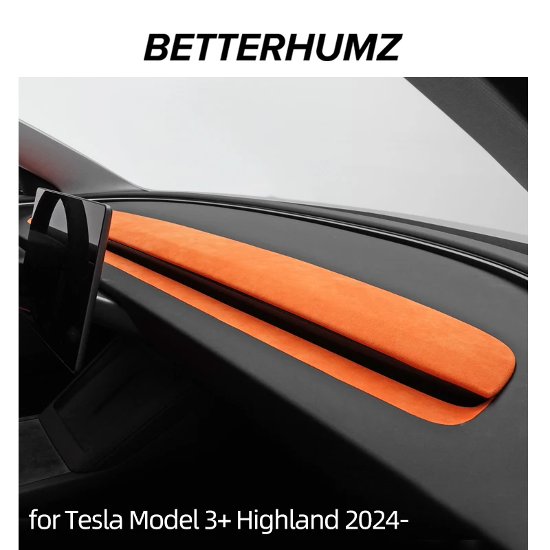 For Tesla Model 3+ Highland 2024 Dashboard Panel Trim Center Console Sticker Made of Alcantara Car Interior Tuning Accessories