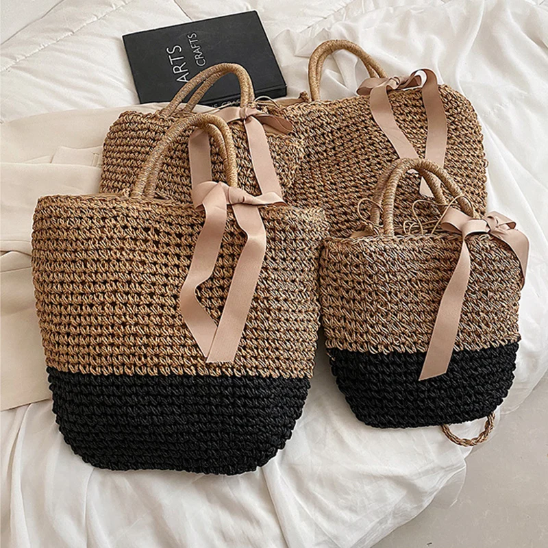 Casual Straw Women Shoulder Bags Wicker Woven Handbags Handmade Summer Vocation Beach Rattan Bag Female Large Capacity Totes