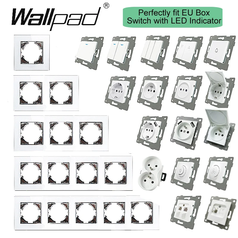 Wallpad 16A EU Socket White / Black / Grey / Gold Glass Panel Russia Electrical Sockets Power Outlet for Round Box L6 Series