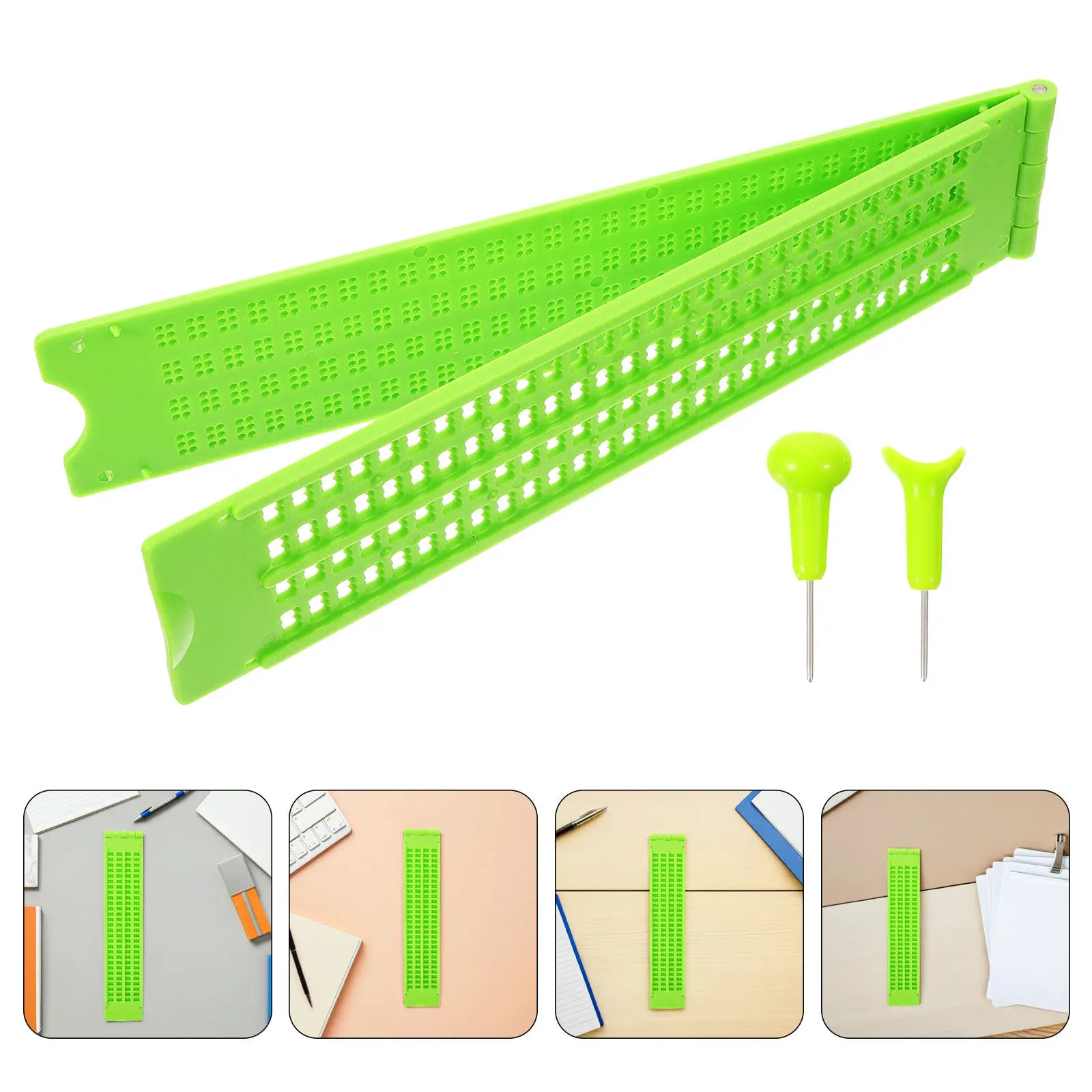 2 jeux de planches d’écriture en braille, 4 lignes, 28 cellules, planches en braille portables en plastique pour les débutants aveugles, idéales pour l’apprentissage et la pratique.