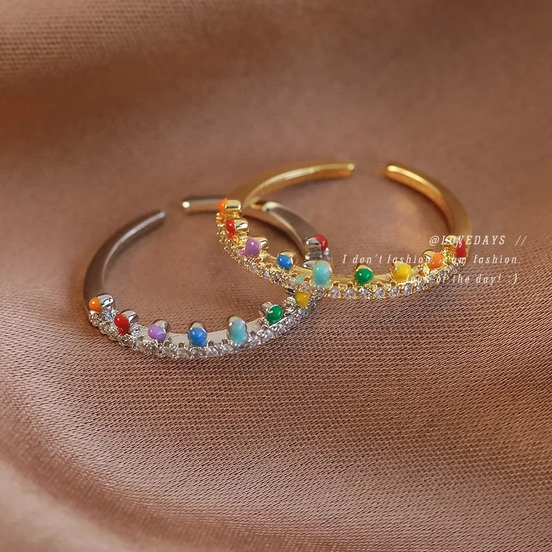 Ring Enamel Rainbow Pastel Open Minimalist Unique French Sweet Premium Lightweight Adjustable for Women Daily Gift