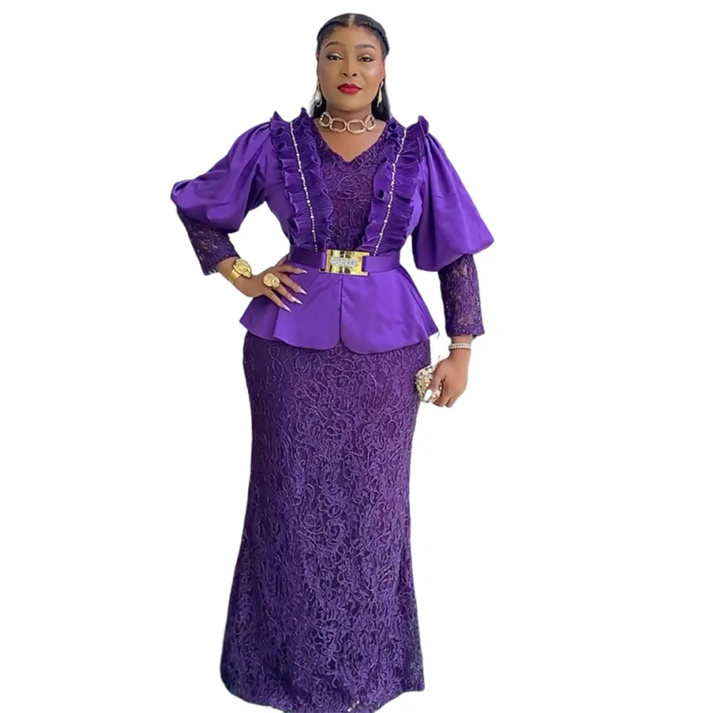

Elegant Plus Size African Party Dresses for Women 2025 Fashion Dashiki Ankara Lace Wedding Gowns Elegant Muslim Maxi Dress