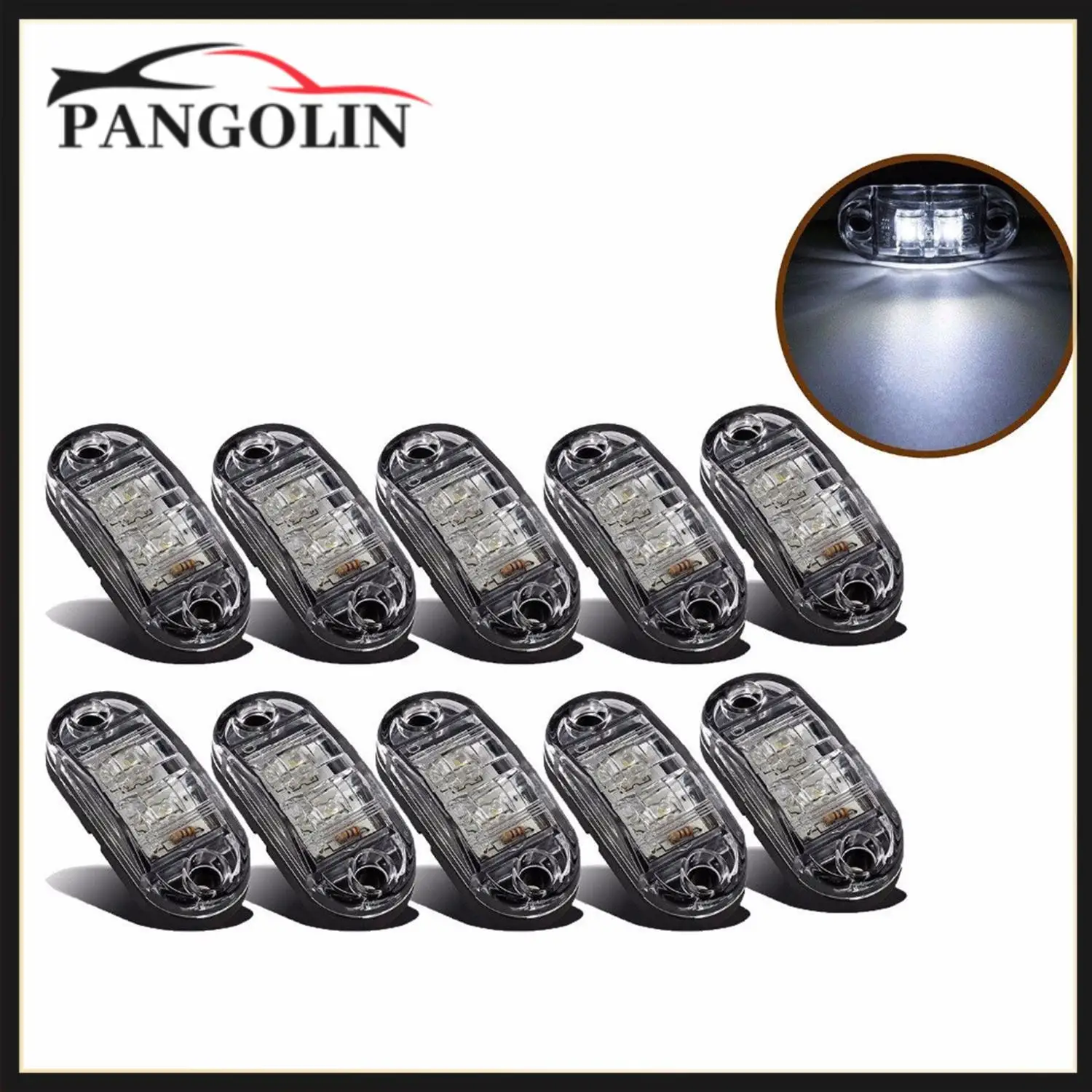 

10pc White 2 Led Oval Clearance Trailer Lights Car Truck Side Marker Tail Lamp 12V 24V LED automative lighting Truck Accessories