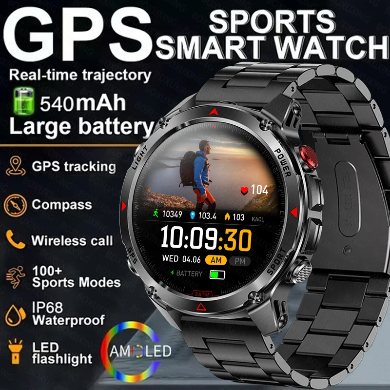 

2026New Outdoor Military Smart Watch Men 1.46" AMOLED Built-in GPS Compass Altimeter 3ATM Waterproof Clock BT Call SmartWatches