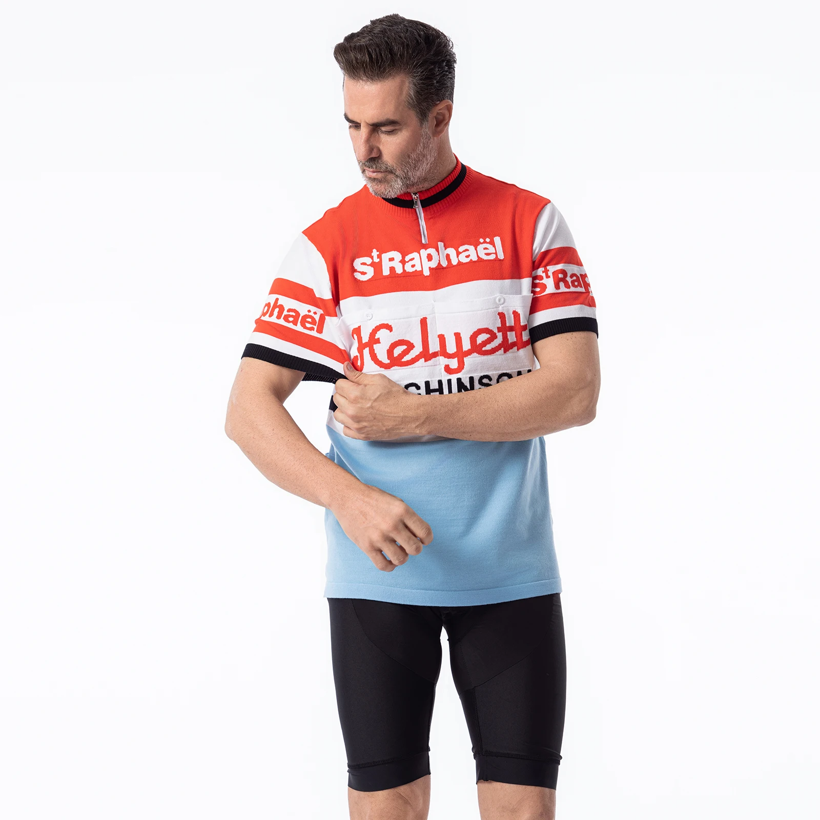 Maillot de cyclisme rétro en laine mérinos, St Raphael-Helyett, Hutchinson