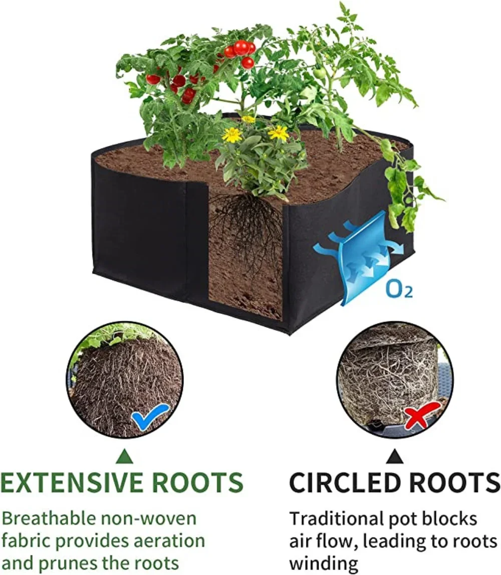 Bolsa rectangular para cultivo de plantas con asas, maceta de vivero de tela para exteriores, para plantación de flores, verduras y jardín, 1/2/3