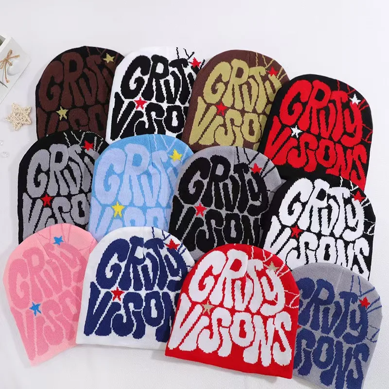 New European and American Popular Acrylic Material GR Letter Jacquard Outdoor Fashion Knitted Hat for Men and Women Beanie Hat