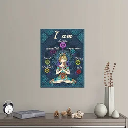 1pc Canvas Painting Chakra Meditation Yoga This I Am Devine Lotus Yoga Artwork Wall Poster Living Room Home Wall Decor, No Frame