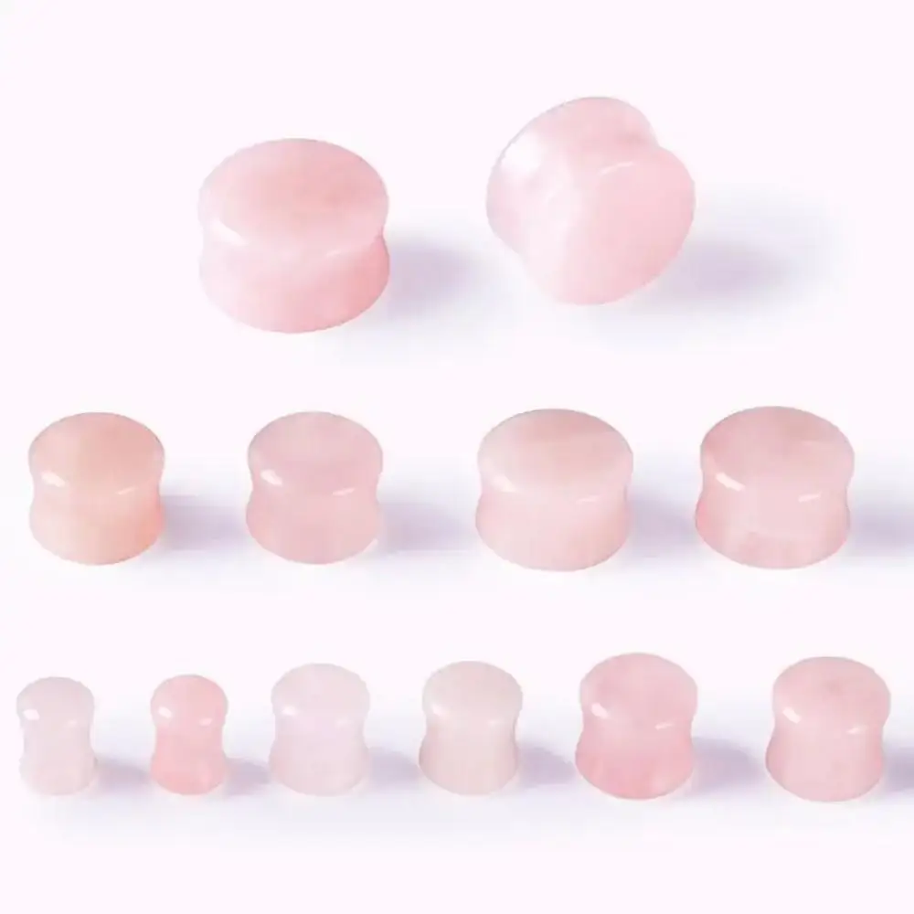 2pcs Pink Quartz Crystal Ear Gauges Natural Stone Body Piercing Jewelry Smooth Polished Surface Unique Shapes  Sizes Y2K