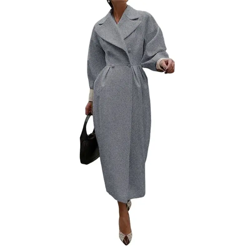 

CYL-Women's Retro Palace Style Wool Blend Coat Long Trench Coat With Lantern Sleeves Large Lapel