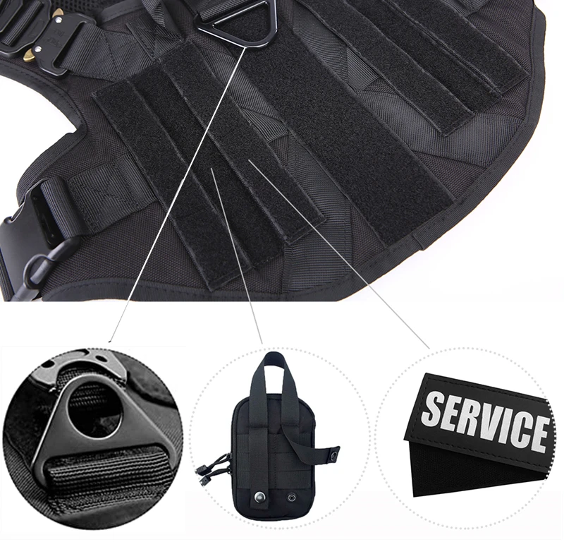 Taktische Militärweste für Haustiere, Outdoor-Trainingsweste, Hundegeschirr und Leine, Set mit Halsband für mittelgroße und große Hunde, Deutscher Schäferhund – Detail 13