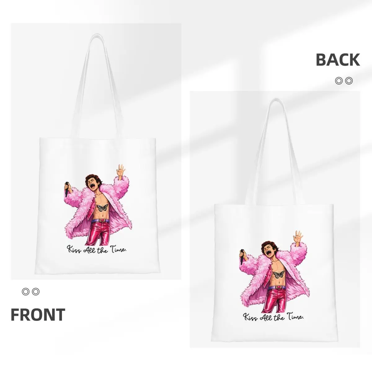 Kiss All The Time Shopper Bag Harrys Styles 2026 New Album School Handbags Lady Custom Shoulder Bag Cute Polyester Tote Bag