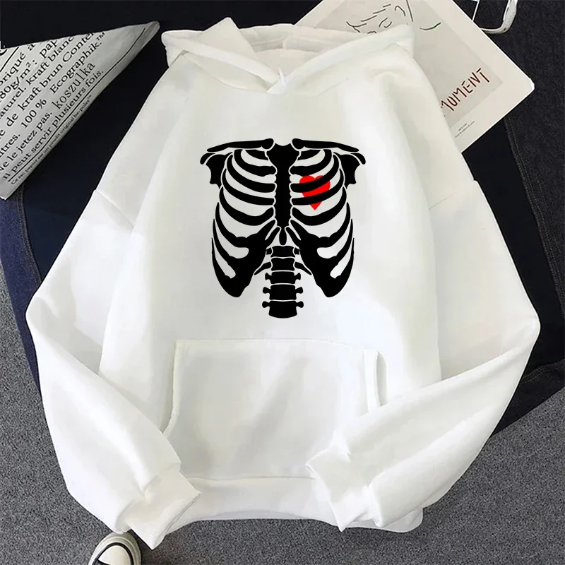 Y2K Fashion Hoodies for Woman Human Skeleton Print Hooded Sweatshirts 2025 Girls All Season Daily Casual Fashion Loose Pullover