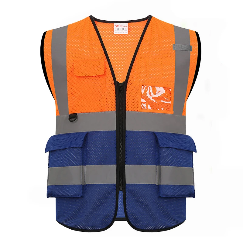 Multi Pockets Two Tone Workwear Vest for Outdoor Working Cycling Jogging Walking Sports