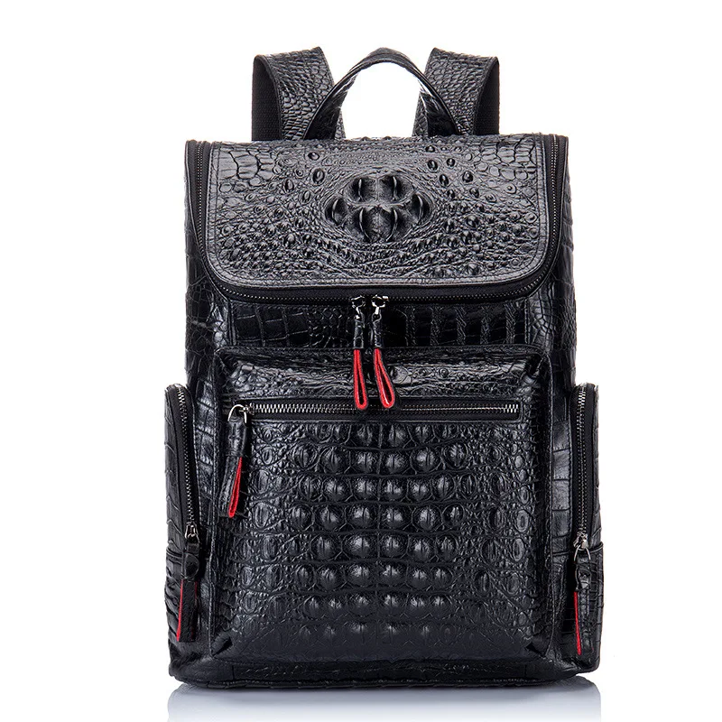 

Crocodile Print Men's Backpack Genuine Leather Young Man Schoolbag Business Travel Laptop Bag Designer Brands Backpack Men