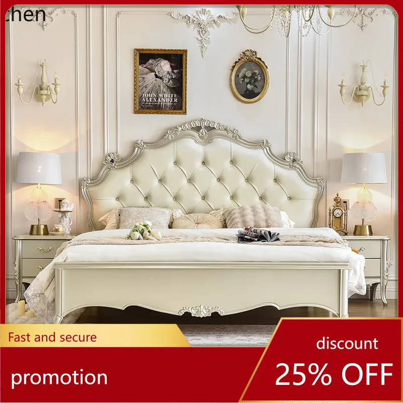 

HXL Solid Wood Bed Double Master Bedroom Upholstered Bed Simple Room Decoration Accessories