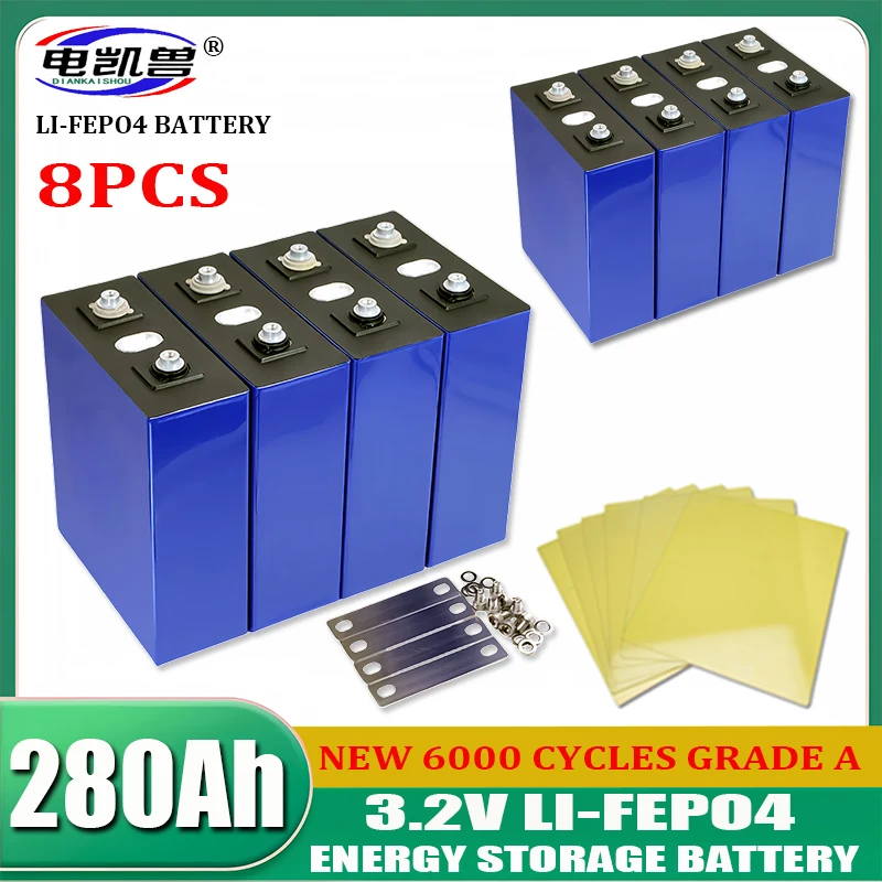 

New 8PCS 3.2V 280Ah DIY 12V 24V 48V A-grade LiFePO4 battery electric scooter RV lithium iron phosphate solar storage system AA