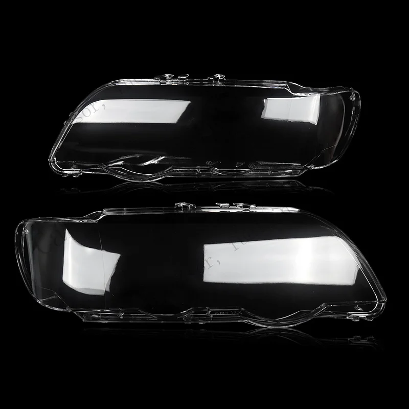 Q+ For BMW X5 E53 1999-2003 Left & Right Headlight Headlamp Lens Cover Shell Clear