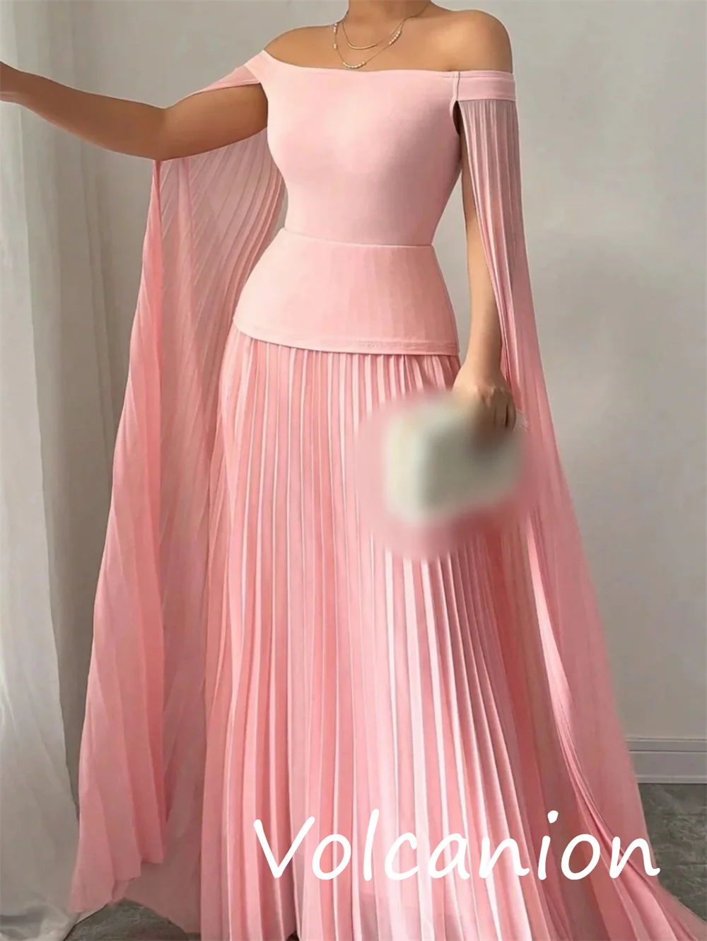 맞춤형 클래식 절묘한 저지 플리츠 A라인 오프숄더 롱 드레스 맞춤형 행사 복잡함