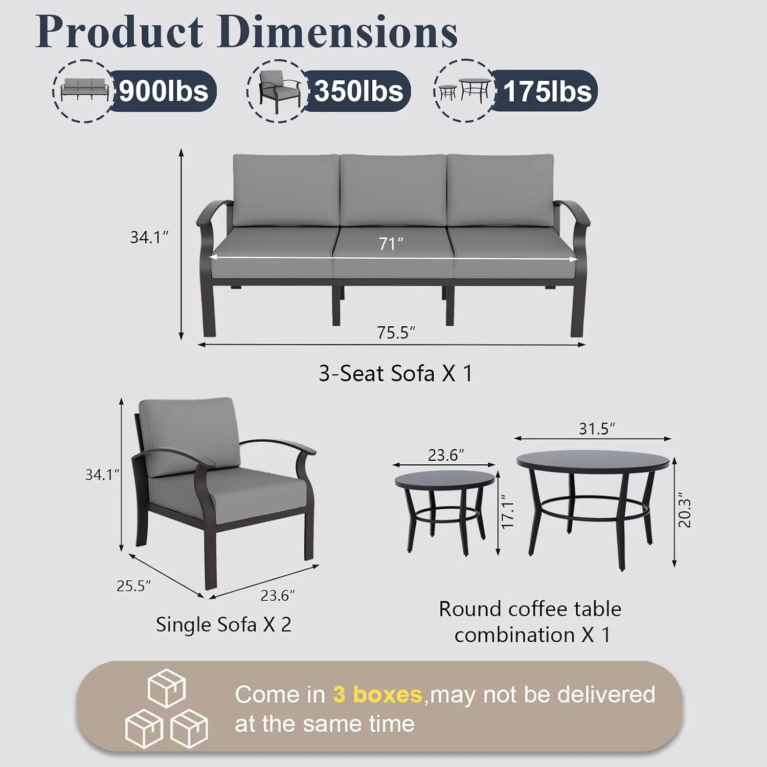 Aluminum Patio Furniture Set Round Coffee Table 5-seat Outdoor Sectional 5.1