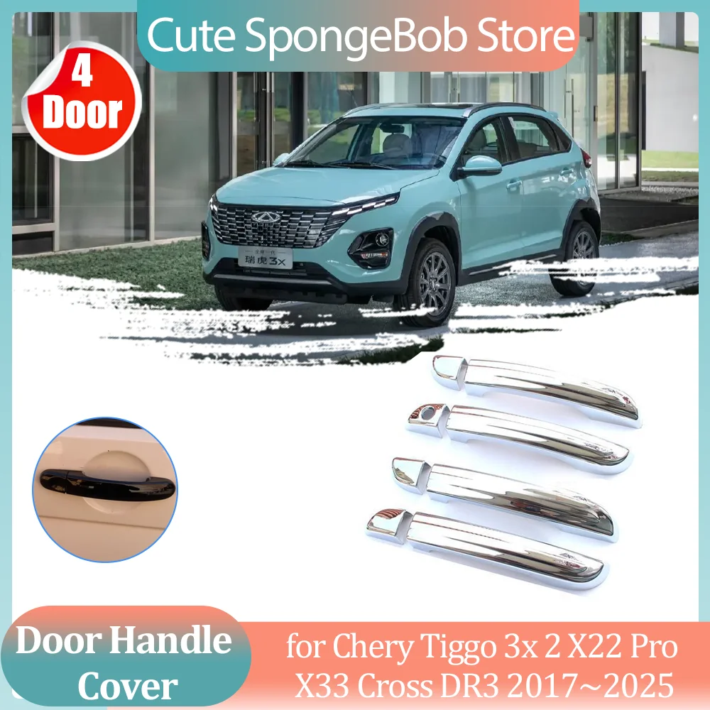 

Крышка ручки автомобиля для Chery Tiggo 3x2 X22 Pro X33 Cross DR3 2017 ~ 2025 2018 2019 2020 2021 2022 2023 2024 ABS, дверная наклейка, отделка, полоса, крышка, деталь