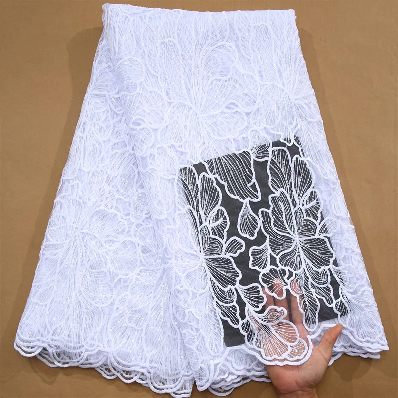 Latest White African Lace Fabric 2023 High Quality Lace French Milk Silk Lace Fabric With Sequins For Nigerian Women Dress S3367