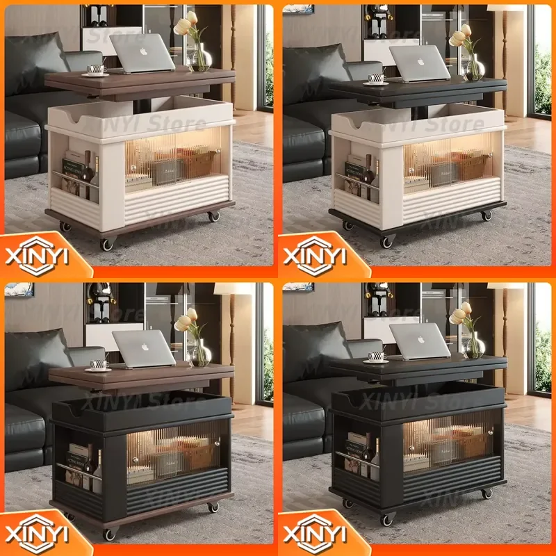 Adjustable Sofa Table with Lift Top for Small Apartment Living Room Folding Side Table on Wheels Coffee Table for Modern Home