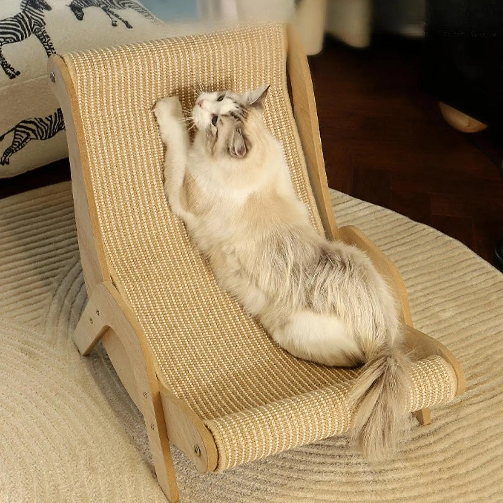 Wooden Cat Beach Chair Stable Cat Furniture Cat Lounge Bed Cat Hammock Elevated Cat Bed for Dog Kitten Pet Kitty Indoor Cats