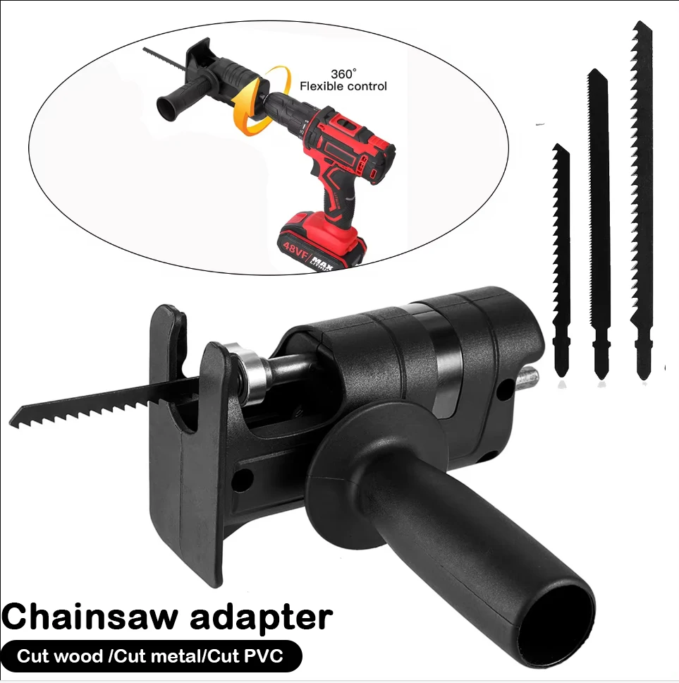 Adaptador de Serra Elétrica Alternativa Portátil Acessório de Ferramenta Modificada de Broca Elétrica com Lâminas de Serra Corte de Madeira e Metal