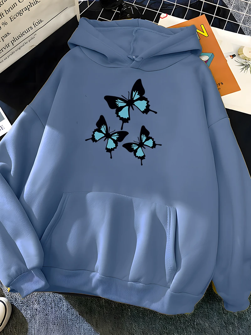 Butterflies Print Women Hoodies Plus Size Sweatshirts Harajuku Long Sleeve Female Pullover Casual Streetwear Hip Hop Clothing