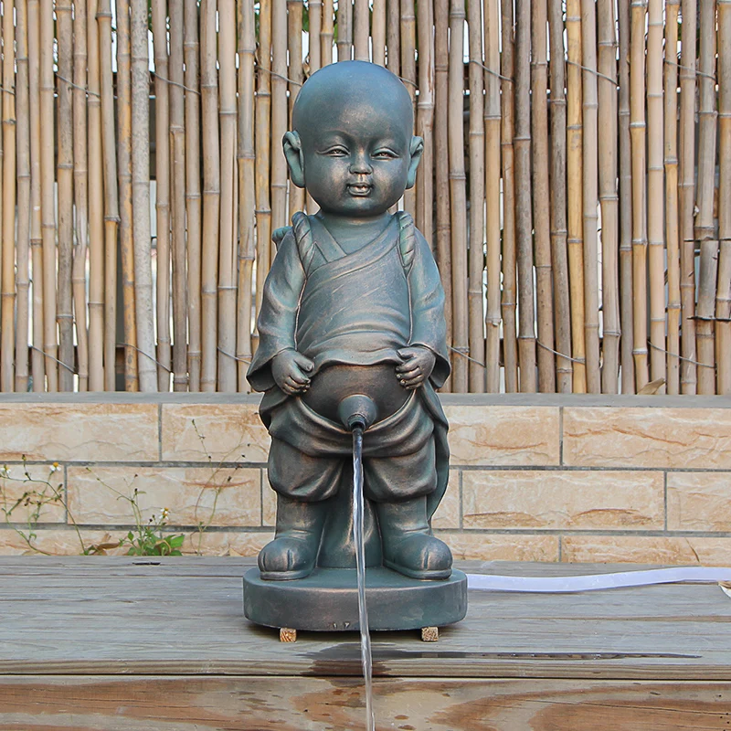 

ss26 TT Pee Boy Water Fountain Cute Zen Little Monk Urine Children Sculpture Garden Landscape Fish Pond Decorative Crafts