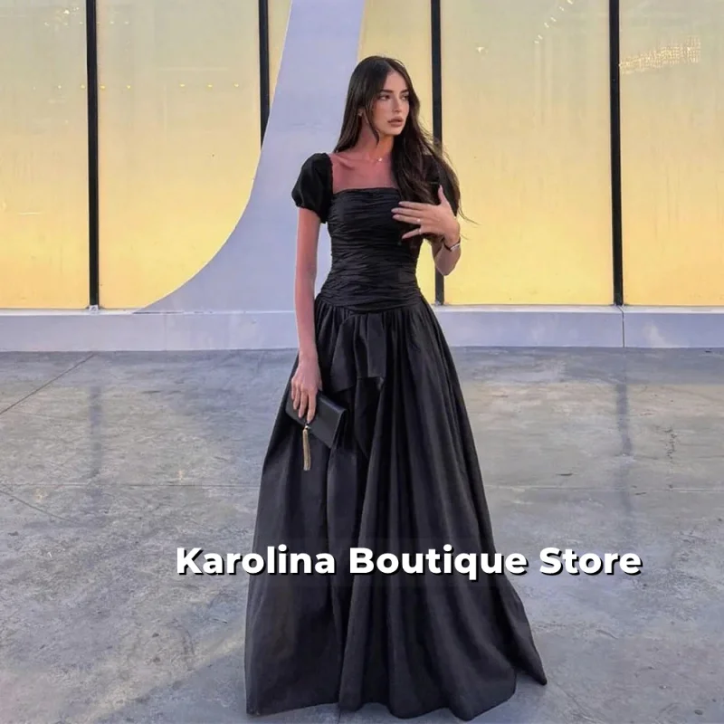 

Elegant Black Prom Dresses Long A Line Strapless Vestidos Para Mujer Elegantes Short Puff Sleeves Formal Gowns Customized