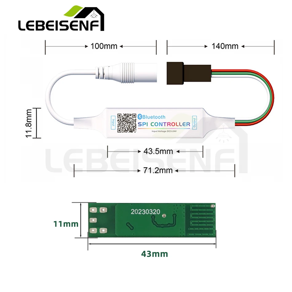 Bluetooth Mini LED SPI Controller DC 5-24V 200 Pixel Signal Dimmer Smart APP Control for RGB IC WS2811 WS2812B LED Strip Lights