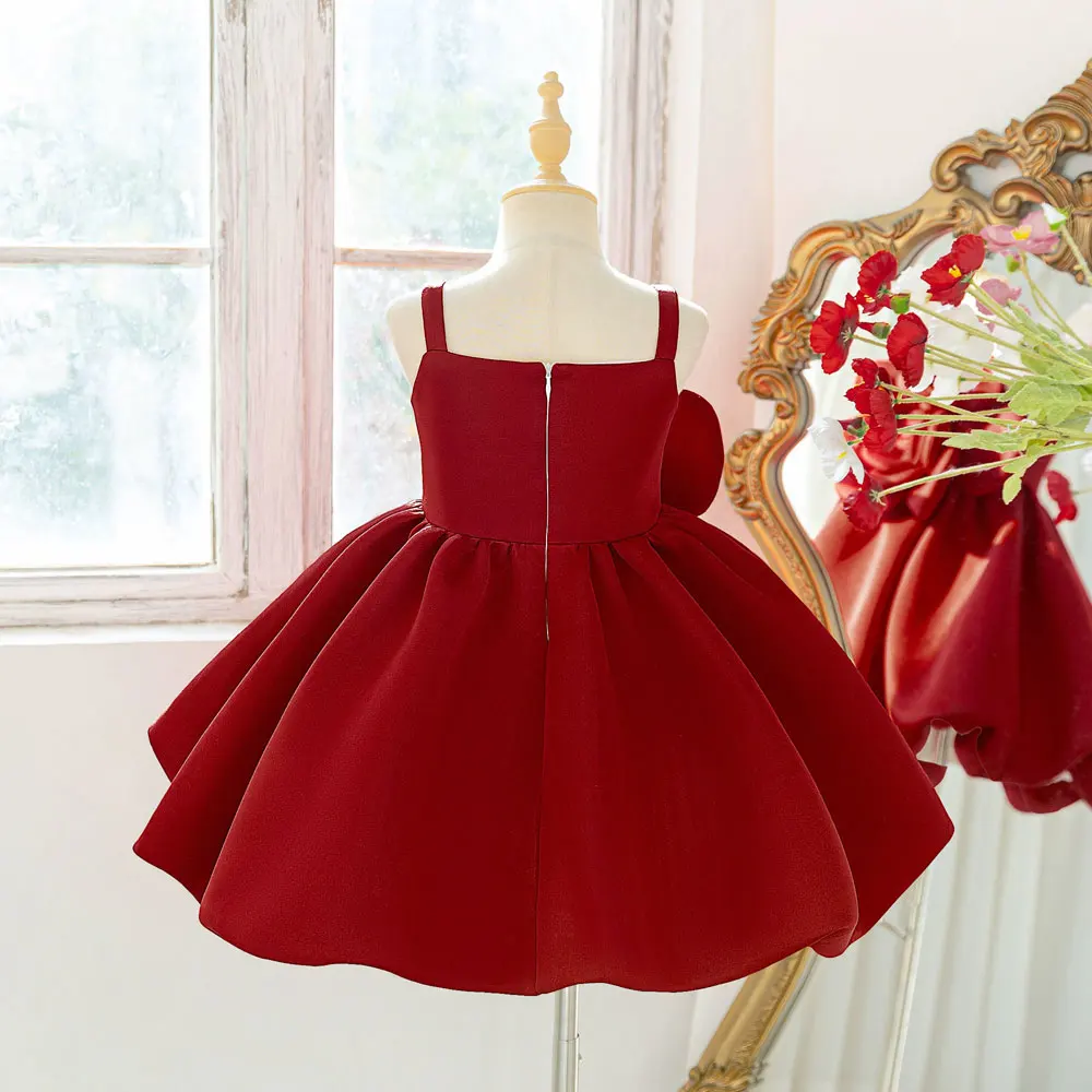 Fashion Red Flower Girl Dresses for Weddings Mesh Lace Sleeveless Girls Party Dress Summer Children Clothing Girl Dress 3-8Years