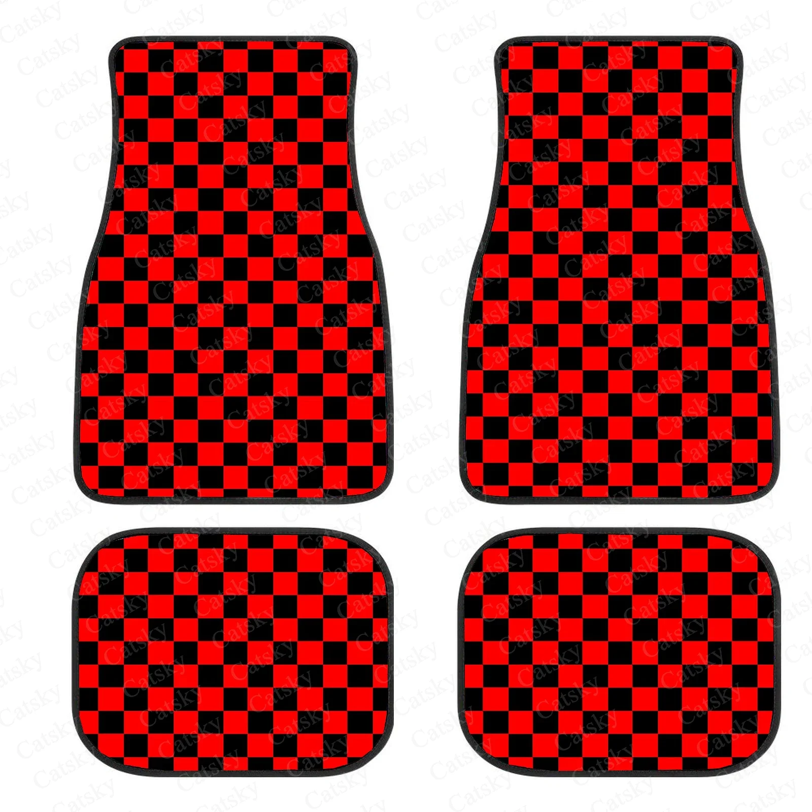 INSTANTARTS Red Bagea-Ka Black White Race Checkered Flag Pattern Samochodowe dywaniki podłogowe Ciężarówka SUV 4szt/zestaw Dywaniki antypoślizgowe Prezenty