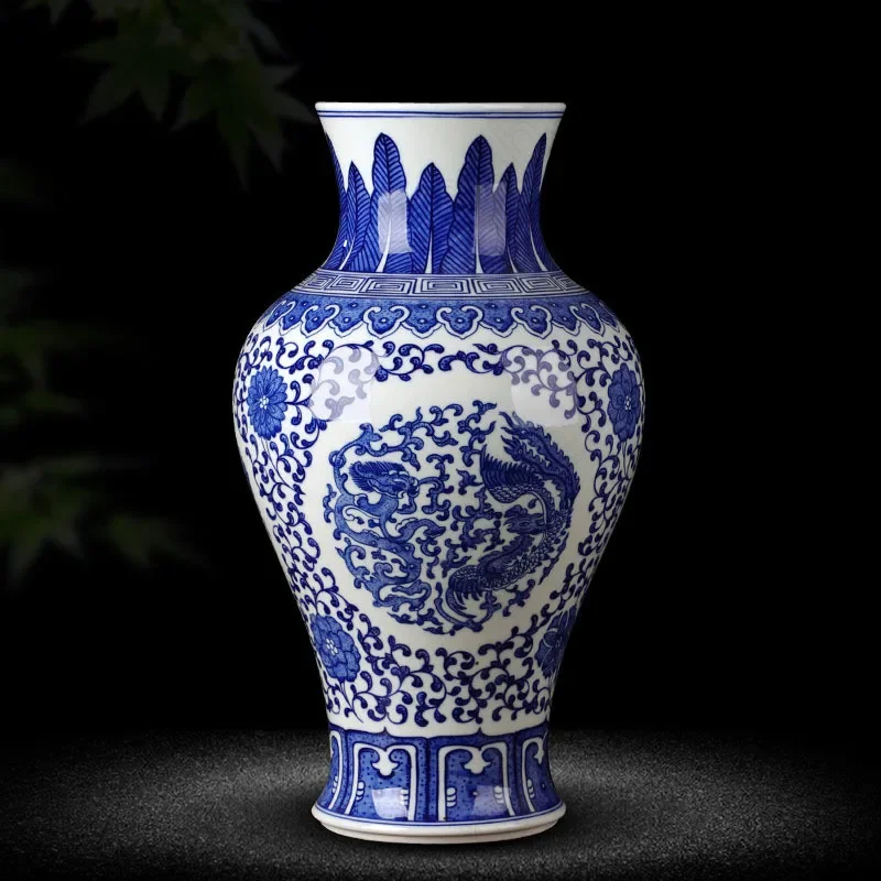 Underglaze Antique Hand Painted Blue and White Porcelain Vase Chinese Vintage Classical Tall Floor Vases for Living Room Decor