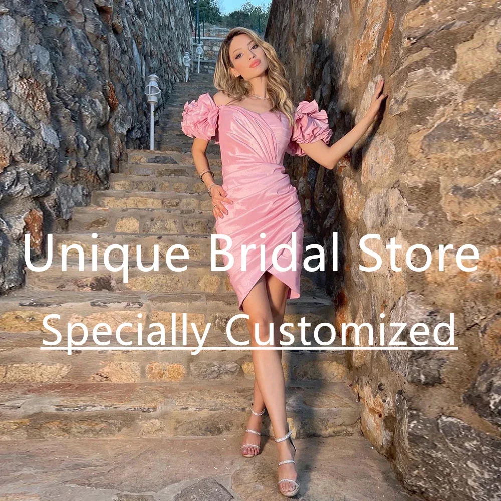 

Customized Sexy Sheath Satin Short Evening Party Dresses V-Neck Zipper Petal Pleat Cocktail Homecoming Beautiful Gown for Women
