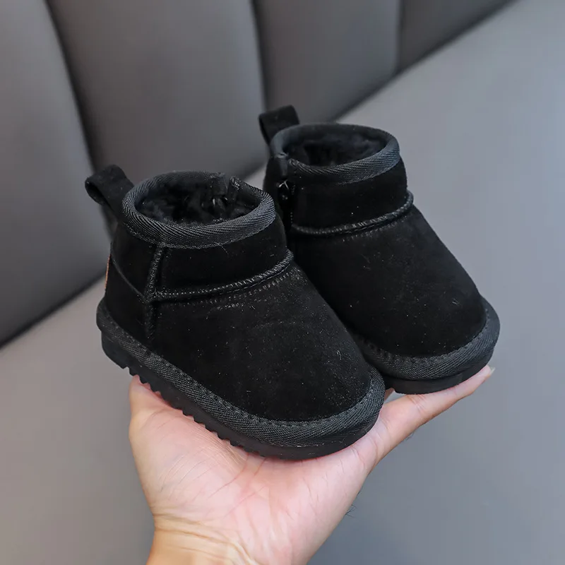 Baby Soft Suede Leather Snow Boots Boys Girls Warm Thicken Fur Cotton Shoes Children Anti-slip Warm Winter Boots