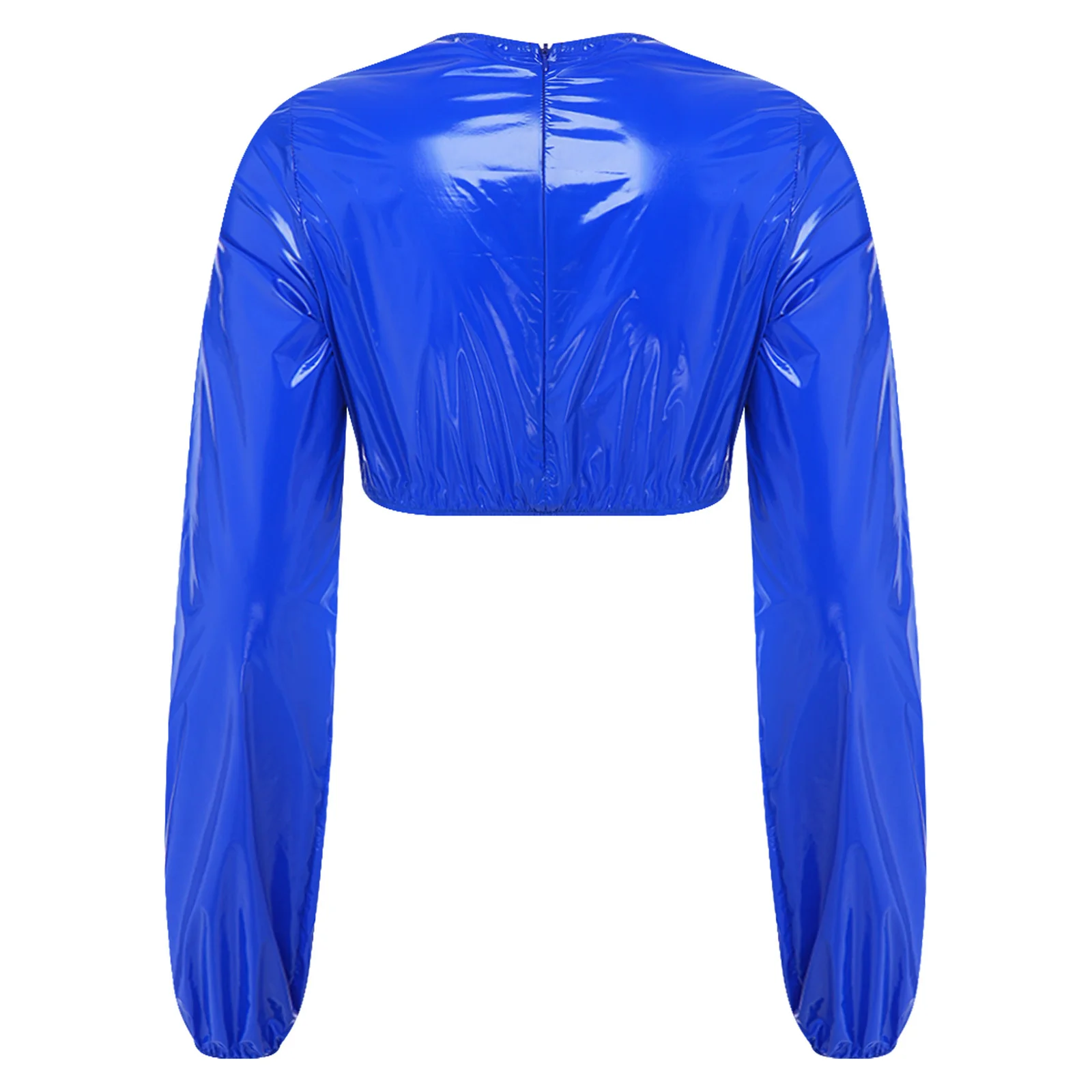 Women Glossy Waterproof Cothing Crop Top Long Sleeve Back Zipper Nightwear T-shirt Nightwear for Adult Rave Party Nightclub