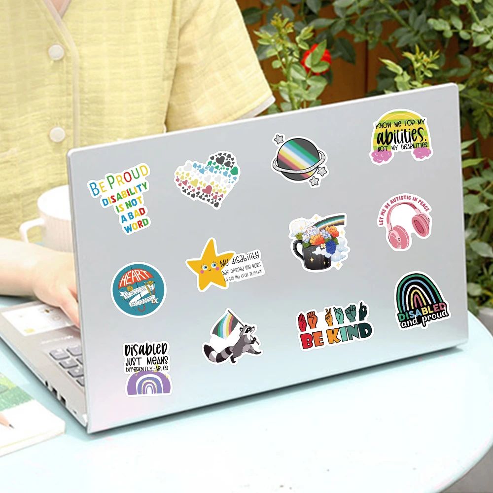 50pcs Disability Pride Stickers Rainbow Graffiti Decals For Water Bottle Laptop Luggage Skateboard Diary Waterproof Stickers