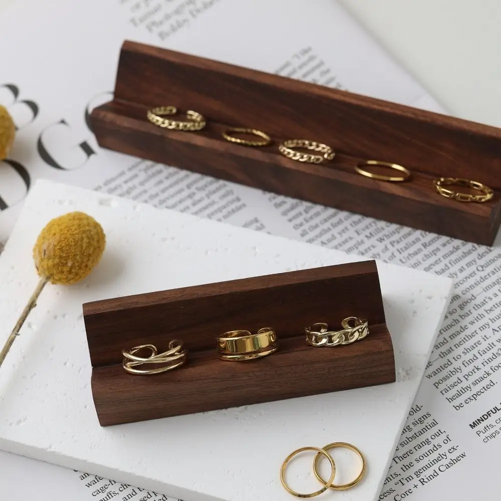 Rings Organizer Walnut Ring Display Rack V-Groove Wood Base Ring Holder Vintage Multi Size Earring Storage Tray Jewelry Store