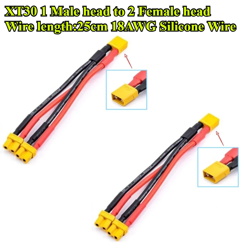 

XT30 Parallel Connection 1 Male to 2 Female,1 Female to 2 Male Cable Y Splitter 3-Way 18AWG Silicone Wire for RC Battery Charger