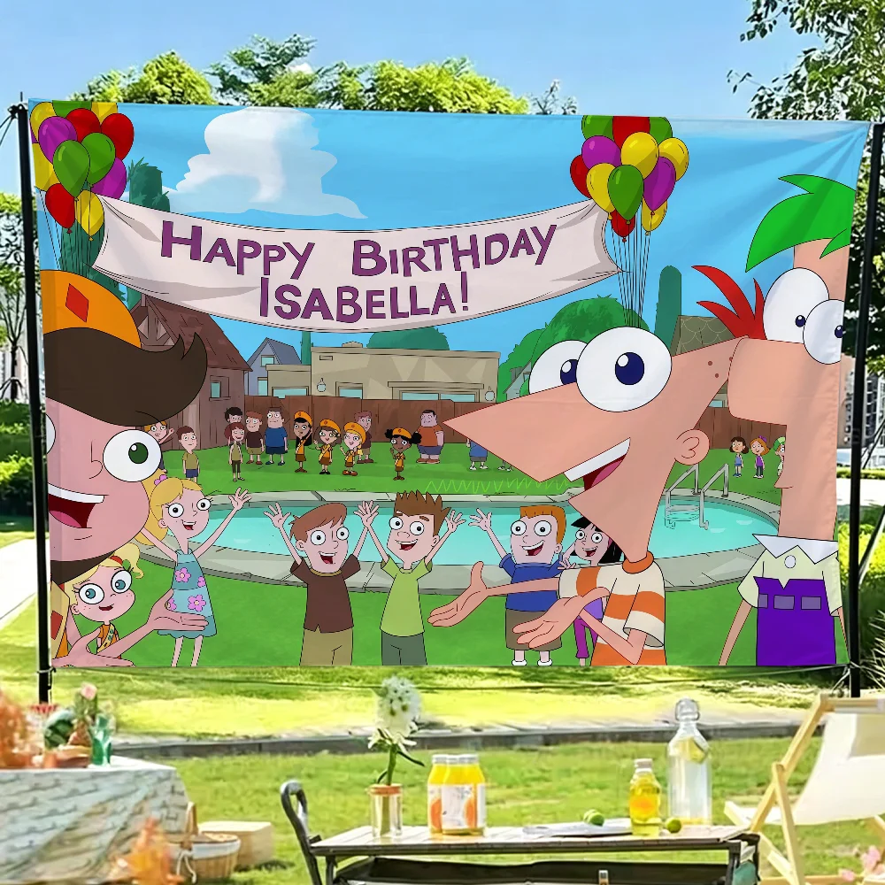 P-Phineas And F-Ferb Flag For Sports Matches Halloween Games Parade Rally Holiday Festival Backyard Balcony Club Bar Decor
