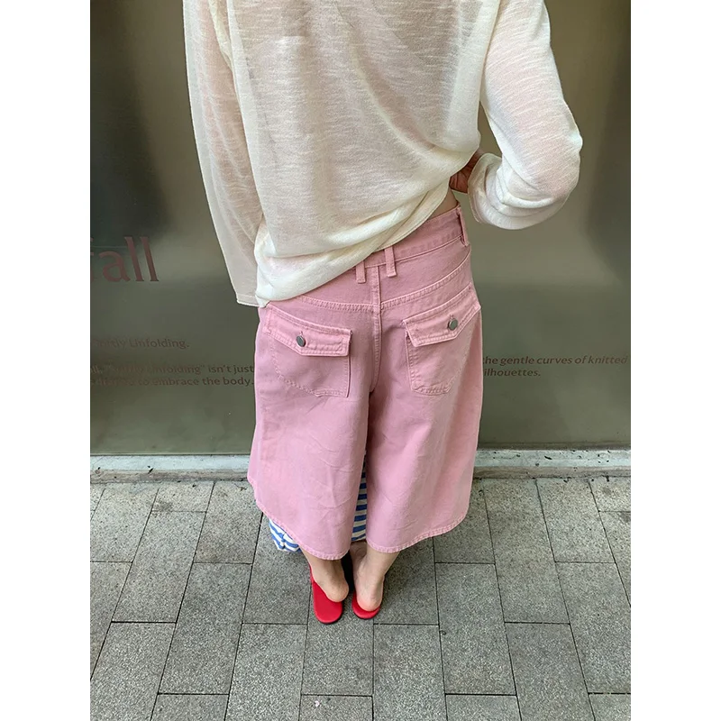 Benuynffy Street Retro Mid Waist Cropped Jeans Women 2026 Summer New Fashion Korean All Match Casual Loose Denim Wide Leg Pants